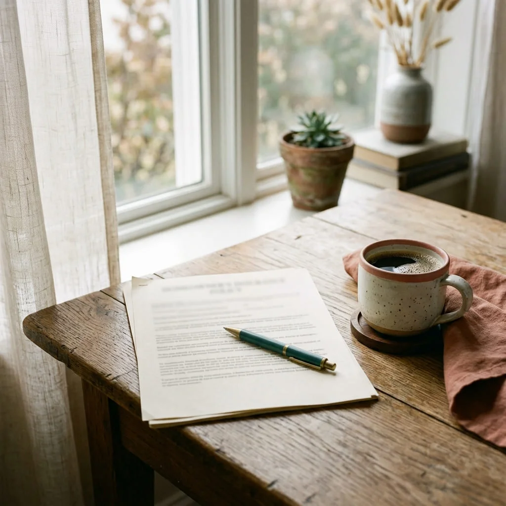 Reviewing an insurance document at a table