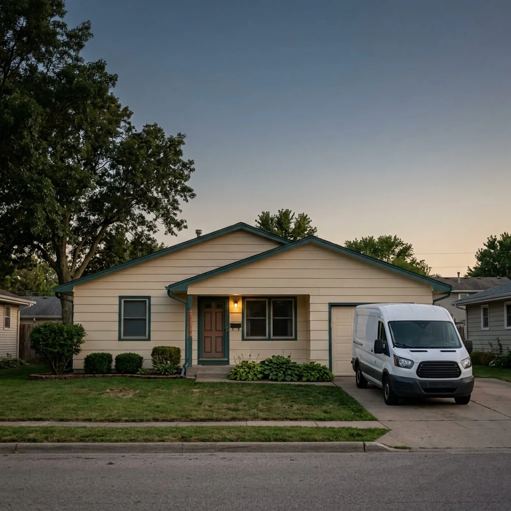 A discreet, unmarked vehicle arriving at a quiet home